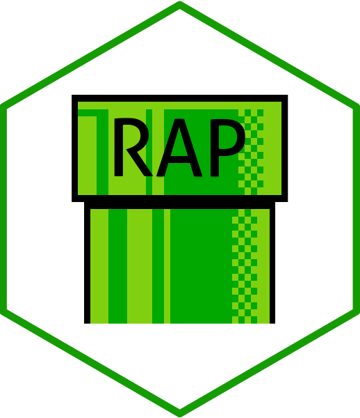 A hexagonal logo for RAP. A green pipe on a white background with the word 'RAP' in black text.